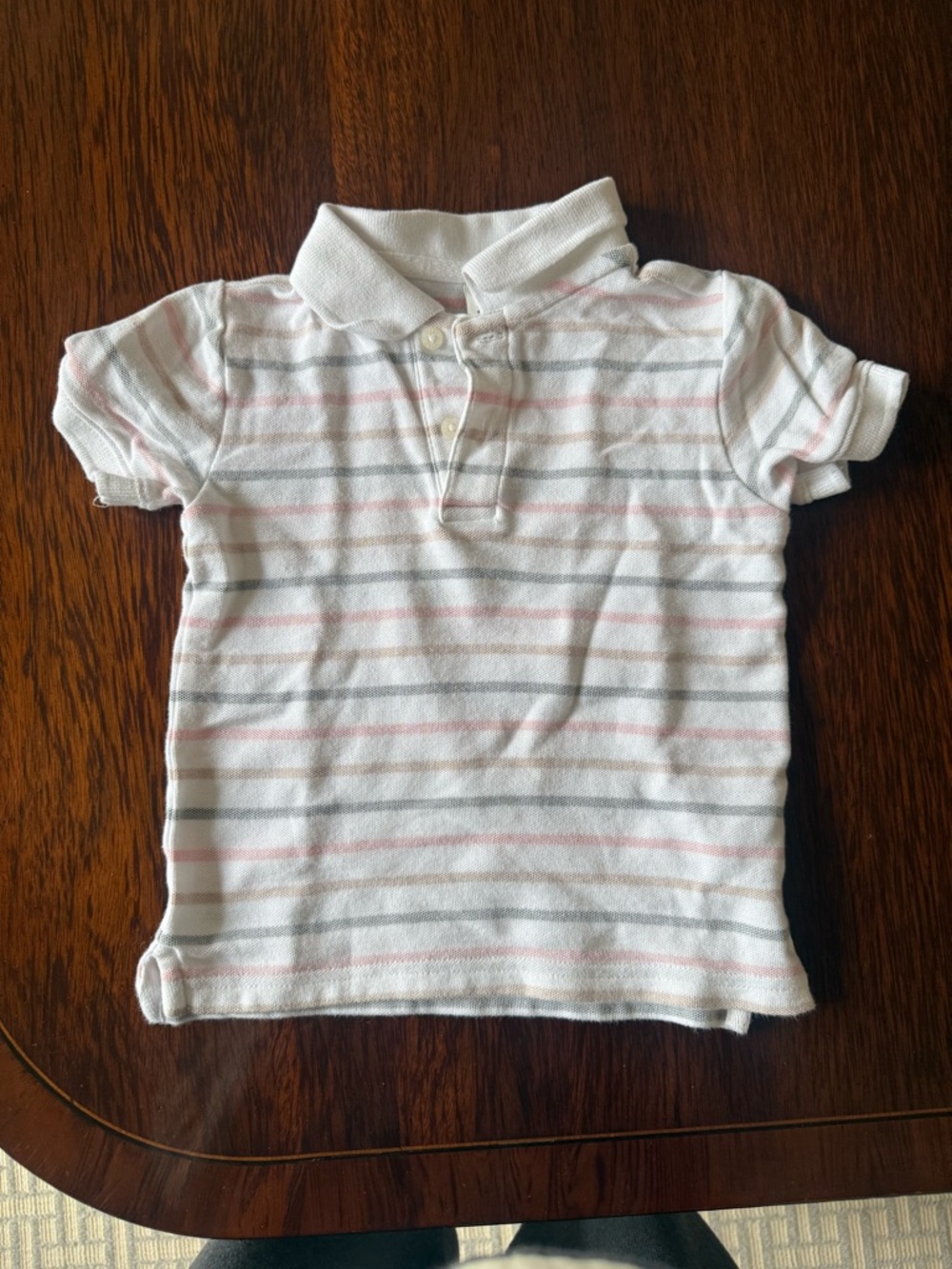 Janie and Jack White Polo with Pink & Gray Stripes